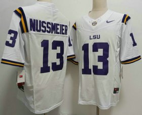 Cheap Men\'s LSU Tigers #13 Garrett Nussmeier White FUSE College Stitched Jersey