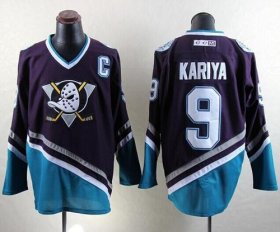 Wholesale Cheap Ducks #9 Paul Kariya Purple/Turquoise CCM Throwback Stitched NHL Jersey