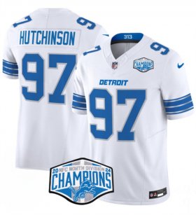 Cheap Men\'s Detroit Lions #97 Aidan Hutchinson White 2024 NFC North Champions F.U.S.E. Vapor Limited Stitched Jersey