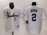 Cheap Men's New York Yankees #2 Derek Jeter White Pinstripe Fashion Cool Base Jerseys