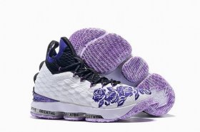 Wholesale Cheap Nike Lebron James 15 Air Cushion Shoes Lakers Flowers and Plants White Purple