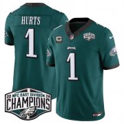 Cheap Men's Philadelphia Eagles #1 Jalen Hurts Green 2024 NFC East Champions With 3-Star C Patch F.U.S.E. Vapor Untouchable Limited Stitched Football Jersey