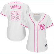 Wholesale Cheap Yankees #25 Gleyber Torres White/Pink Fashion Women's Stitched MLB Jersey