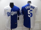 Wholesale Cheap Men's Los Angeles Dodgers #5 Freddie Freeman White Blue Split Cool Base Stitched Baseball Jersey