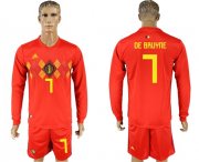 Wholesale Cheap Belgium #7 De Bruyne Red Home Long Sleeves Soccer Country Jersey