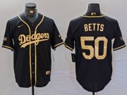 Cheap Men's Los Angeles Dodgers #50 Mookie Betts Black Gold World Series Champions Cool Base Stitched Jersey