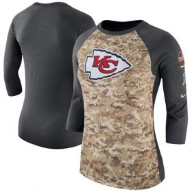 Wholesale Cheap Women\'s Kansas City Chiefs Nike Camo Charcoal Salute to Service Legend Three-Quarter Raglan Sleeve T-Shirt