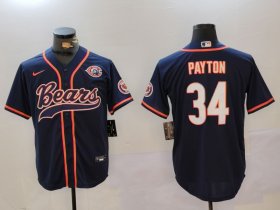 Men\'s Chicago Bears #34 Walter Payton Navy Throwback With Patch Cool Base Stitched Baseball Jersey