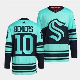 Wholesale Cheap Men\'s Seattle Kraken #10 Matty Beniers Ice Blue 2022-23 Reverse Retro Stitched Jersey