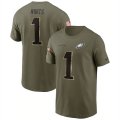 Wholesale Cheap Men's Philadelphia Eagles #1 Jalen Hurts 2022 Olive Salute to Service T-Shirt