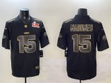 Men's Kansas City Chiefs #15 Patrick Mahomes Black Gold 2025 Super Bowl LIX Patch Vapor Limited Stitched Football Jersey