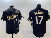 Cheap Men's Los Angeles Dodgers #17 Shohei Ohtani Black Gold 2024 World Series Champions Cool Base Stitched Baseball Jersey