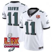 Cheap Men's Philadelphia Eagles #11 A.J. Brown White 2025 Eagles Logo Super Bowl LIX Patch New F.U.S.E. Vapor Untouchable Limited Football Stitched Jersey