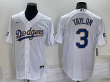 Wholesale Cheap Men's Los Angeles Dodgers #3 Chris Taylor White Gold Championship Stitched MLB Cool Base Nike Jersey