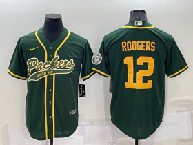 Wholesale Cheap Men\'s Green Bay Packers #12 Aaron Rodgers Green Yellow Stitched MLB Cool Base Nike Baseball Jersey