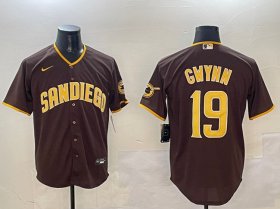 Cheap Men\'s San Diego Padres #19 Tony Gwynn Brown Cool Base Stitched Baseball Jersey