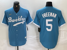 Cheap Men\'s Brooklyn Dodgers #5 Freddie Freeman Light Blue Cooperstown Collection Cool Base Jersey