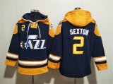 Men's Utah Jazz #2 Collin Sexton Navy Yellow Lace-Up Pullover Hoodie