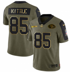 Wholesale Cheap Men\'s Olive San Francisco 49ers #85 George Kittle 2021 Camo Salute To Service Golden Limited Stitched Jersey