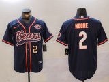 Men's Chicago Bears #2 DJ Moore Navy Throwback With Patch Cool Base Stitched Baseball Jerseys