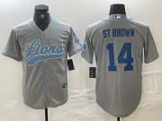 Cheap Men's Detroit Lions #14 Amon-Ra St. Brown Gray Cool Base Stitched Baseball Jerseys