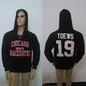 Wholesale Cheap CCM Chicago Blackhawks #19 Jonathan Toews Black Lace Up Hoodie