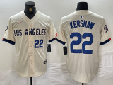 Wholesale Cheap Men's Los Angeles Dodgers #22 Clayton Kershaw Number Cream 2024 City Connect Limited Stitched Jerseys