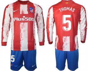 Wholesale Cheap Men 2021-2022 Club Atletico Madrid home red Long Sleeve 5 Soccer Jersey