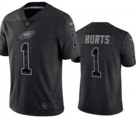 Wholesale Cheap Men\'s Philadelphia Eagles #1 Jalen Hurts Black Reflective Limited Stitched Football Jersey