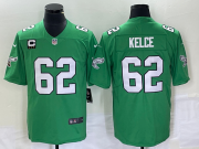 Wholesale Cheap Men's Philadelphia Eagles #62 Jason Kelce Green C Patch 2023 Vapor Limited Throwback Jersey