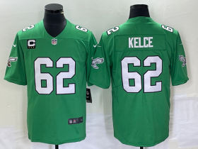 Wholesale Cheap Men\'s Philadelphia Eagles #62 Jason Kelce Green C Patch 2023 Vapor Limited Throwback Jersey