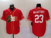 Cheap Men's San Francisco 49ers #23 Christian McCaffrey Red With Patch Cool Base Stitched Baseball Jersey