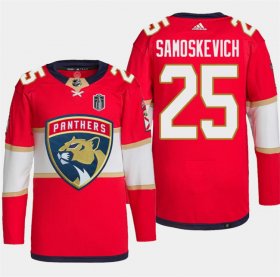 Cheap Men\'s Florida Panthers #25 Mackie Samoskevich Red 2024 Stanley Cup Final Patch Stitched Jersey