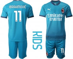 Wholesale Cheap Youth 2020-2021 club AC milan away 11 blue Soccer Jerseys