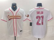 Cheap Men's Washington Commanders #21 Sean Taylor White With Patch Cool Base Stitched Baseball Jersey