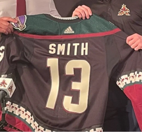 Wholesale Cheap Men\'s Arizona Coyotes #13 Nathan Smith Throwback Kachina Black Jersey