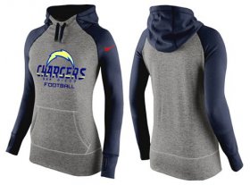 Wholesale Cheap Women\'s Nike Los Angeles Chargers Performance Hoodie Grey & Dark Blue