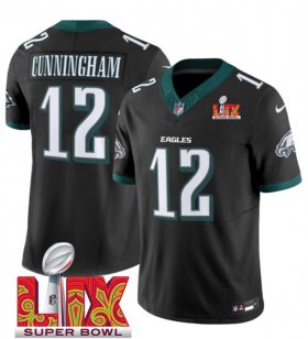 Men\'s Philadelphia Eagles #12 Randall Cunningham Black 2025 Super Bowl LIX Patch New F.U.S.E. Vapor Limited Stitched Football Jersey