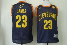 Wholesale Cheap Men\'s Cleveland Cavaliers #23 LeBron James 2015 The Finals Navy Blue With Gold Swingman Jersey