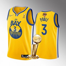 Wholesale Cheap Men\'s Golden State Warriors #3 Jordan Poole Gold 2022 NBA Finals Champions Stitched Jersey