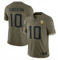 Wholesale Cheap Men's Minnesota Vikings #10 Fran Tarkenton 2022 Olive Salute To Service Limited Stitched Jersey