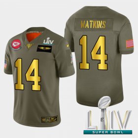 Wholesale Cheap Kansas City Chiefs #14 Sammy Watkins Men\'s Nike Olive Gold Super Bowl LIV 2020 2019 Salute to Service Limited NFL 100 Jersey