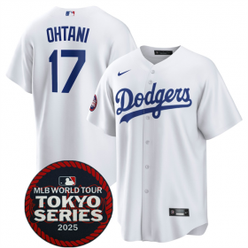 Cheap Men\'s Los Angeles Dodgers #17 Shohei Ohtani White 2025 World Tour Tokyo Series Home Stitched Baseball Jersey