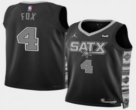 Men\'s San Antonio Spurs #4 DeAaron Fox Black 2025 Statement Edition Stitched Jersey