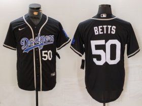 Men\'s Los Angeles Dodgers #50 Mookie Betts Number Black White Cool Base Stitched Jerseys