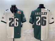 Cheap Men's Philadelphia Eagles #26 Saquon Barkley White & Green Split 2025 Super Bowl LIX Patch Vapor Untouchable Limited Football Stitched Jersey