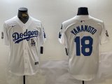 Cheap Men's Los Angeles Dodgers #18 Yoshinobu Yamamoto White 2024 World Series With Fernando Memorial Patch Home Limited Stitched Baseball Jersey