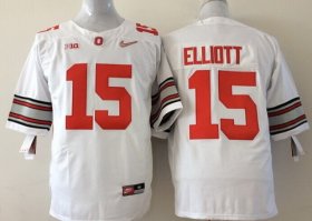 Wholesale Cheap Ohio State Buckeyes #15 Ezekiel Elliott 2015 Playoff Rose Bowl Special Event Diamond Quest White Jersey