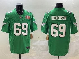 Cheap Men\'s Philadelphia Eagles #69 Landon Dickerson Green 2025 Super Bowl LIX Patch F.U.S.E. Throwback Vapor Untouchable Limited Football Stitched Jersey