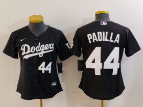 Women\'s Los Angeles Dodgers #44 Vicente Padilla Number Black Cool Base Stitched Jerseys